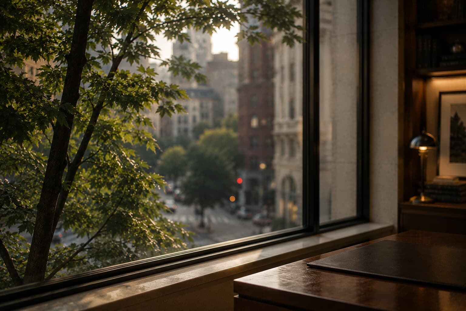 A window over the city from the firm's New York office.