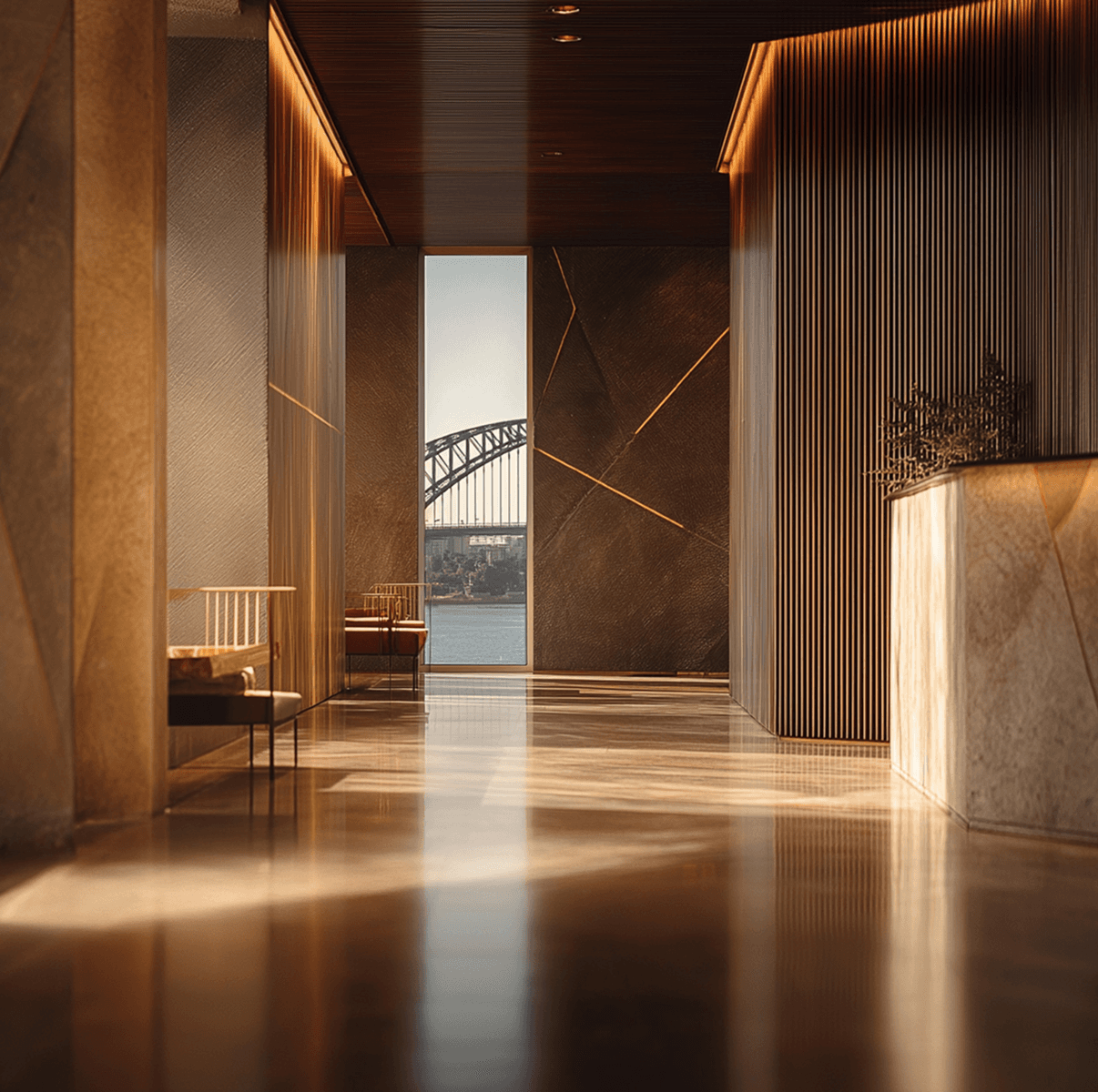 Office with a glass view for a bridge